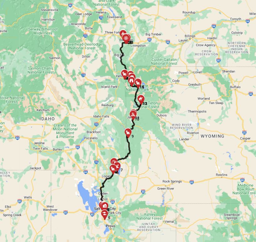 Salt Lake City to Bozeman RV trip planner motorhome route planner